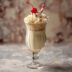 Classic milkshake with whipped cream and a cherry on top