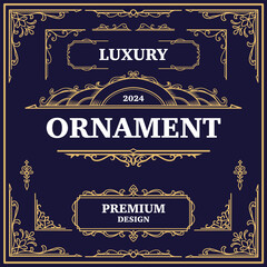 Gold vintage ornament frame. Luxury classic border decorative elements, calligraphy, ribbons, dividers, flourish ornament, corner. Element for labels and badge vector illustration