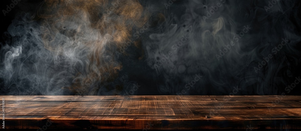 Aufkleber a dark backdrop highlights an unoccupied wooden table as smoke rises, providing a blank canvas to sh