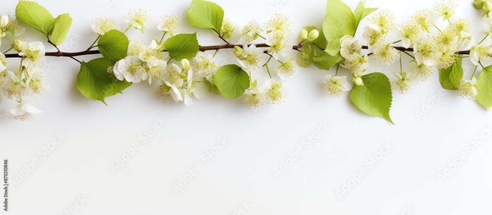 Poster a blooming linden branch provides a frame for your text in this copy space image.