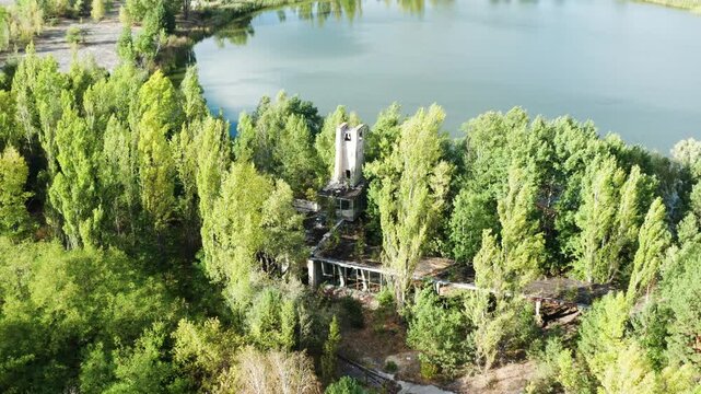 Quiet nature around the Pripyat Cafe, healing after the Chernobyl disaster.
