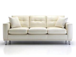 Naklejka premium Modern White Leather Sofa with Cushions.
