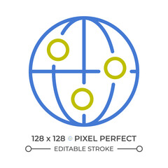 Global connection two color line icon. Digital worldwide network. Internet of things. Technology world bicolor outline symbol. Duotone linear pictogram. Isolated illustration. Editable stroke