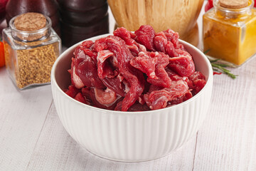 Raw beef meat - sliced strips