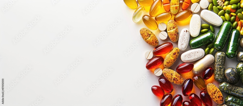 Poster Colorful dietary supplements arranged neatly with ample copy space for text or graphics.