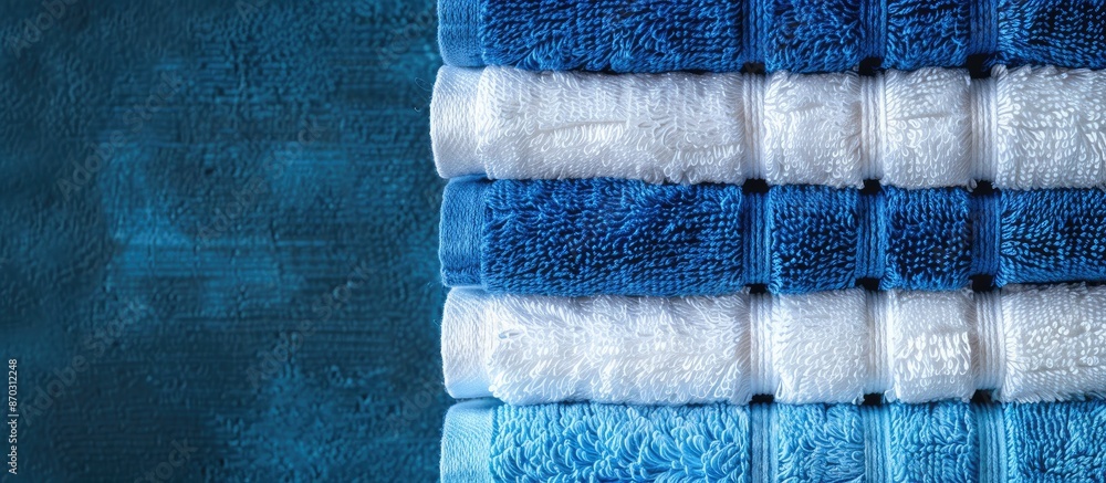 Aufkleber blue and white cotton towels - closeup shot. with copy space image. place for adding text or design