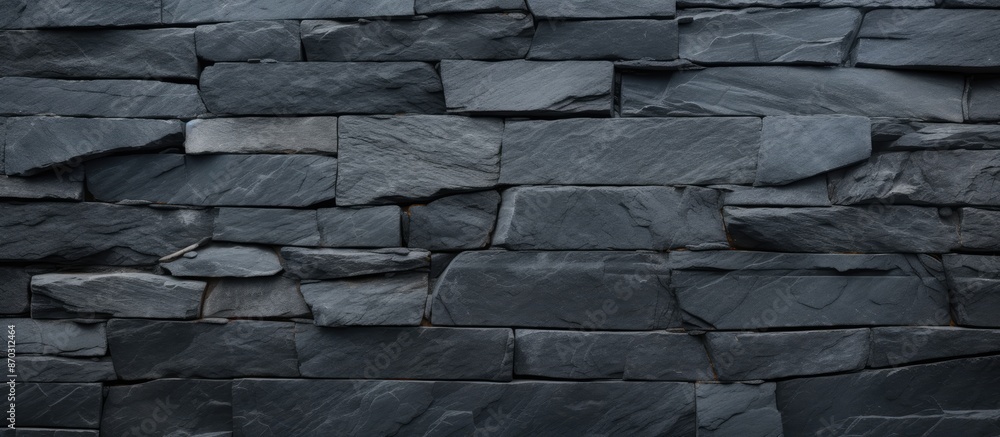 Poster High-resolution top view of a natural black slate stone background pattern with ample copy space image.