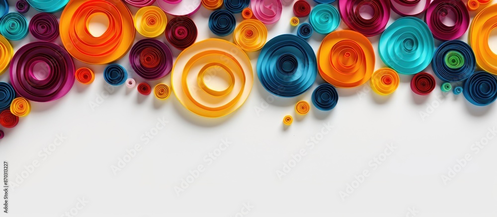 Poster colorful paper set for quilling on a white backdrop with copy space image.