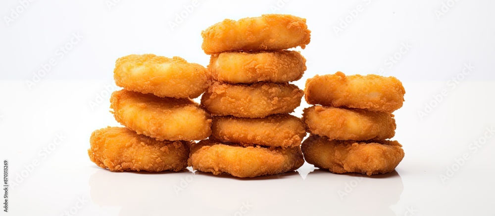 Poster chicken nuggets arranged on a white backdrop with available copy space image.