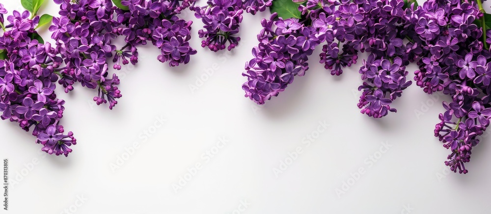 Aufkleber purple flowers arranged on a white backdrop, providing ample copy space image for text.
