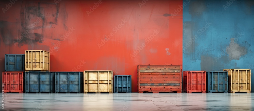 Poster Shipping crates positioned on a bright background with a empty area for text beside them, ideal for a copy space image.