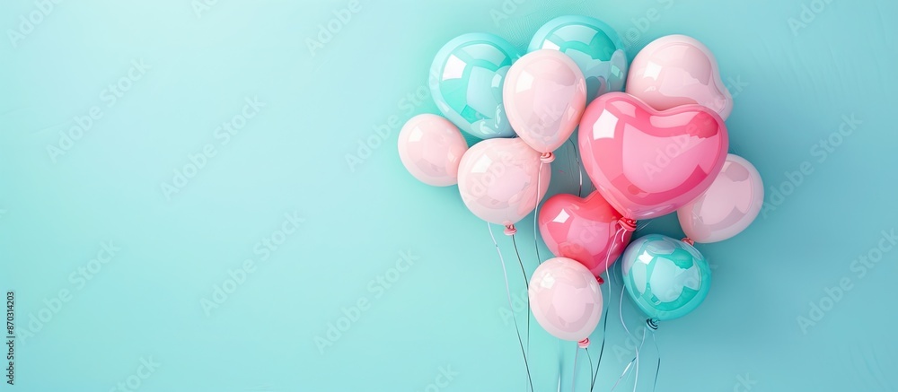 Poster balloons heart on a pastel background Balloon  Party. with copy space image. Place for adding text or design