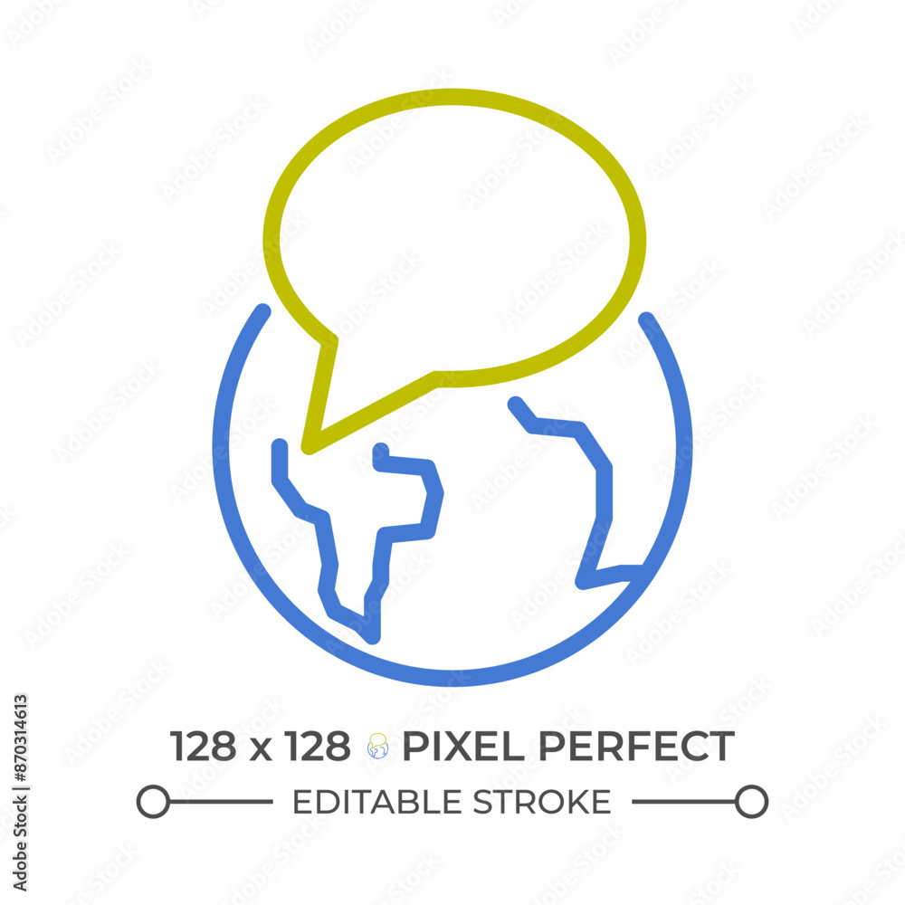 Aufkleber globe with speech bubble two color line icon. international communication. wireless connection bicol