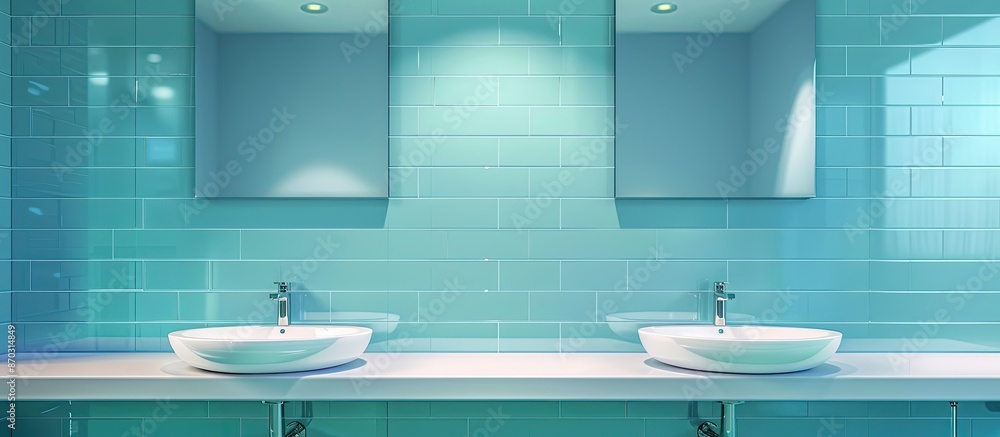 Fototapete Indoor modern water sink with mirror reflection in the restroom. with copy space image. Place for adding text or design