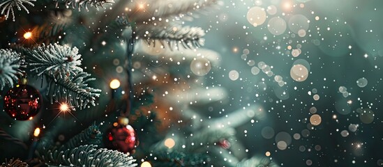 Decorated Christmas tree on blurred, sparkling background. with copy space image. Place for adding text or design