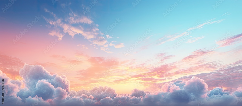 Poster Scenic sky at sunset, adorned with wispy cirrus clouds and sunlight, perfect for replacing background with copy space image.