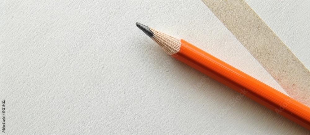 Poster Top view of an orange pencil placed on a sheet of paper with a drawing, providing ample space for adding text within the image.