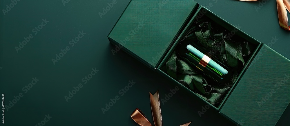 Poster luxurious gift box with a concept of a capsule inside, featuring copy space image.