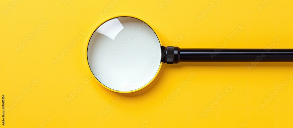 Poster Top view of a magnifying glass focusing on a terminology word on a bright yellow background with ample copy space image.