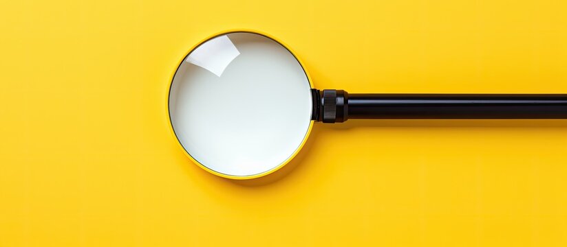 Top view of a magnifying glass focusing on a terminology word on a bright yellow background with ample copy space image.