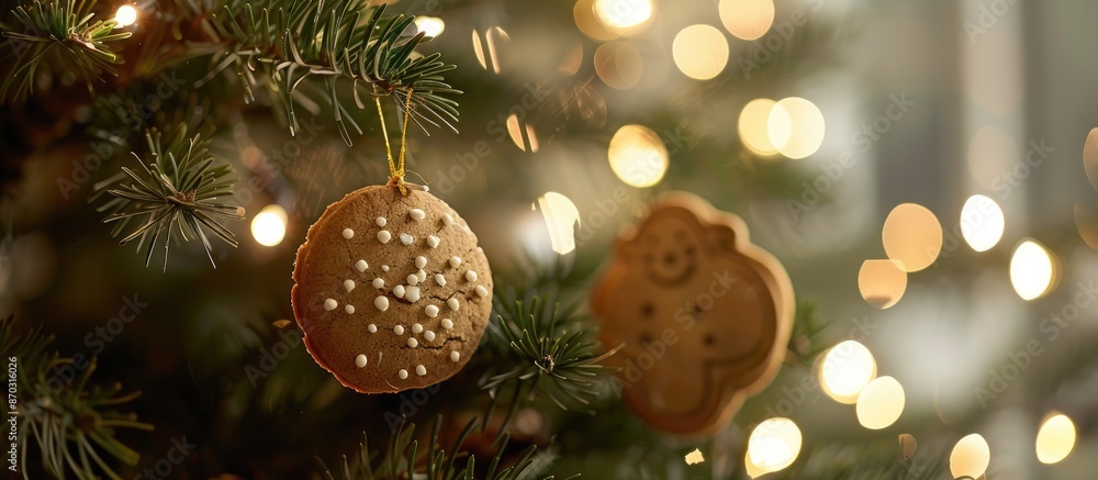 Aufkleber captivating christmas ambiance surrounding a round gingerbread hanging on a beautifully decorated tr