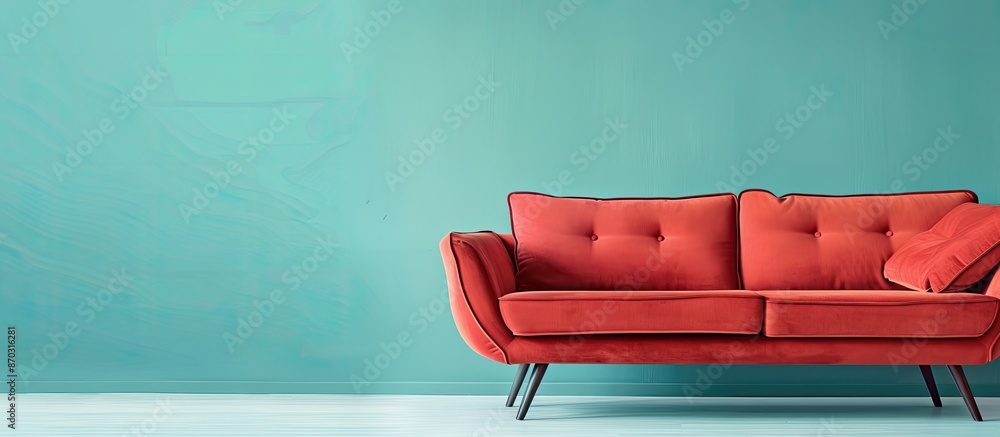 Poster modern sofa Isolated on pastel background. home decor . with copy space image. Place for adding text or design