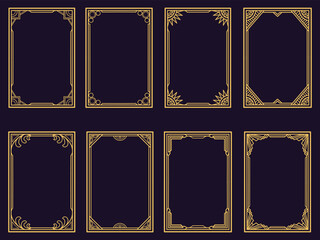 Golden art deco frame ornaments. Set of luxury golden decorative elements with different lines, frames. Suitable for card, certificate, invitation, poster. © artvector-23