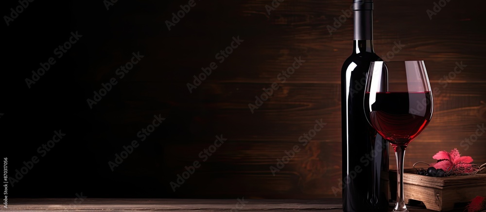 Poster Red wine in a glass and bottle, with space for text in the image. with copy space image. Place for adding text or design