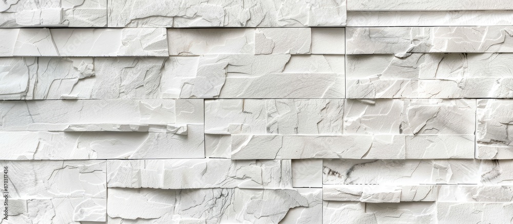 Poster Panorama of Modern white stone tile wall background and pattern. with copy space image. Place for adding text or design