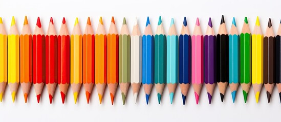 Colorful pencils perfect for school projects, set against a white backdrop with space for additional imagery.