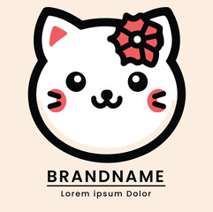 Cute and joyful cat logo with a bright and cheerful expression perfect for children's brands or pet products