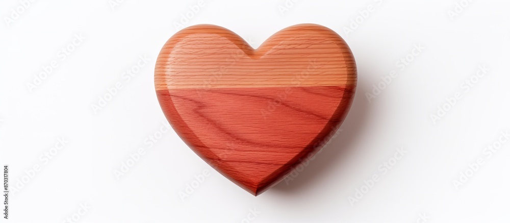 Poster heart-shaped wooden box symbolizing love with copy space image on a white background.