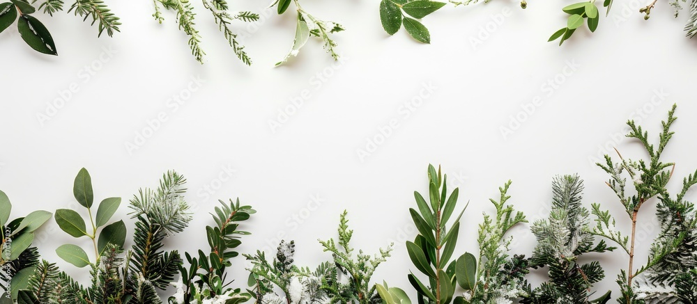 Aufkleber a festive christmas-themed arrangement featuring holiday greenery on a white backdrop. viewed from a