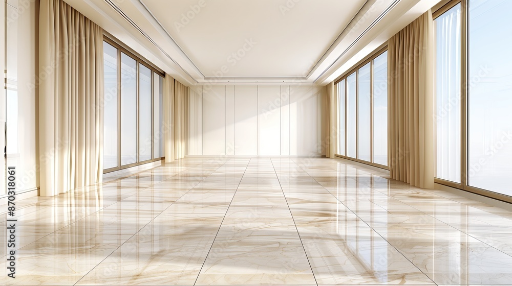 Wall mural empty living room with ceramic floor in modern apartment