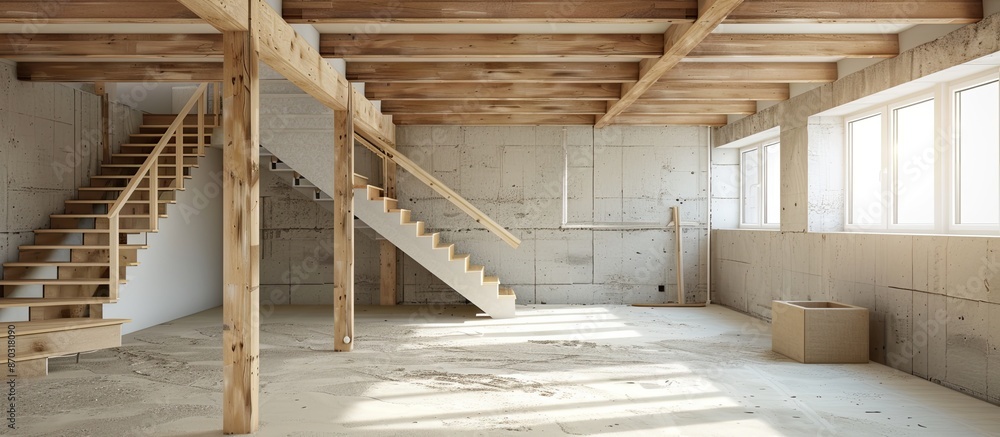 Poster Basement Renovations in house. with copy space image. Place for adding text or design