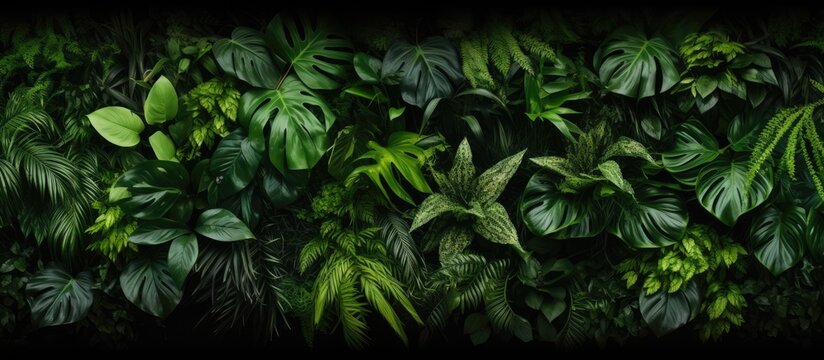 Various green foliage plants such as Pterophyta, Spermacoce, and grass create a refreshing backdrop with ample blank space for imagery.