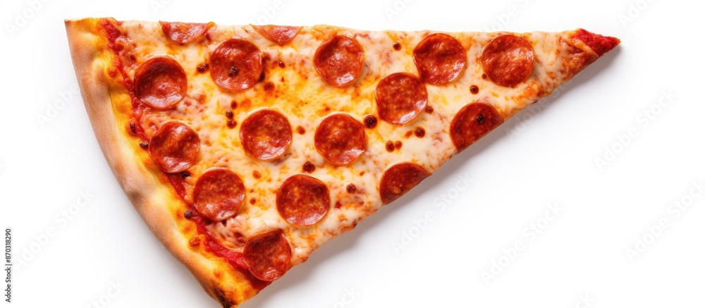 Poster An image with a pizza slice pattern is shown against a white background, offering copy space. The view is from the top and the image is isolated, ideal for use as a wallpaper or background.