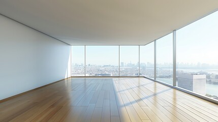 Obraz premium Empty living room with hardwood floors in modern apartment