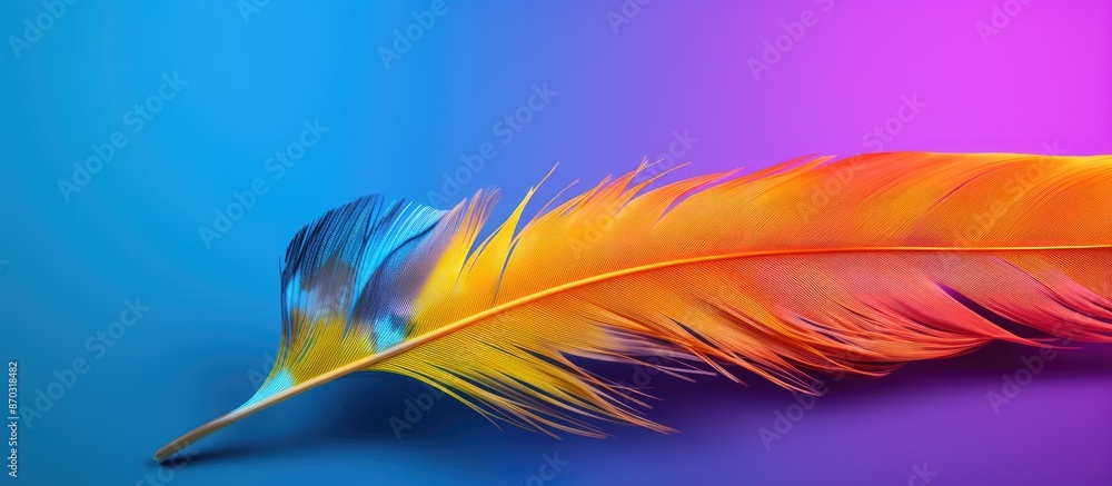 Poster Vibrant feather with a colorful backdrop in a vivid image with copy space.