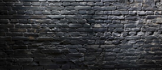 Interior design template features grungy black brick wall texture background with ample copy space image.