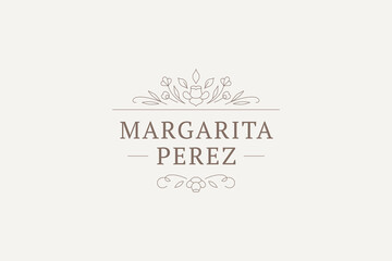 Elegant floral blossom luxury line logo monogram design template vector illustration