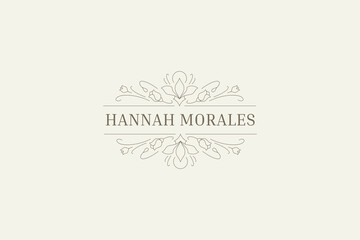 Elegant botanical floral outline logo monogram design template vector illustration