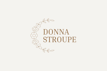 Natural flower wreath outline minimalist logo for beauty salon design template vector