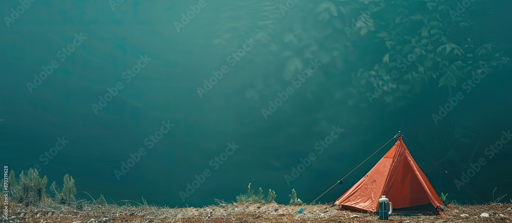 Aufkleber travel product backdrop, camping tent. copy space image. place for adding text or design