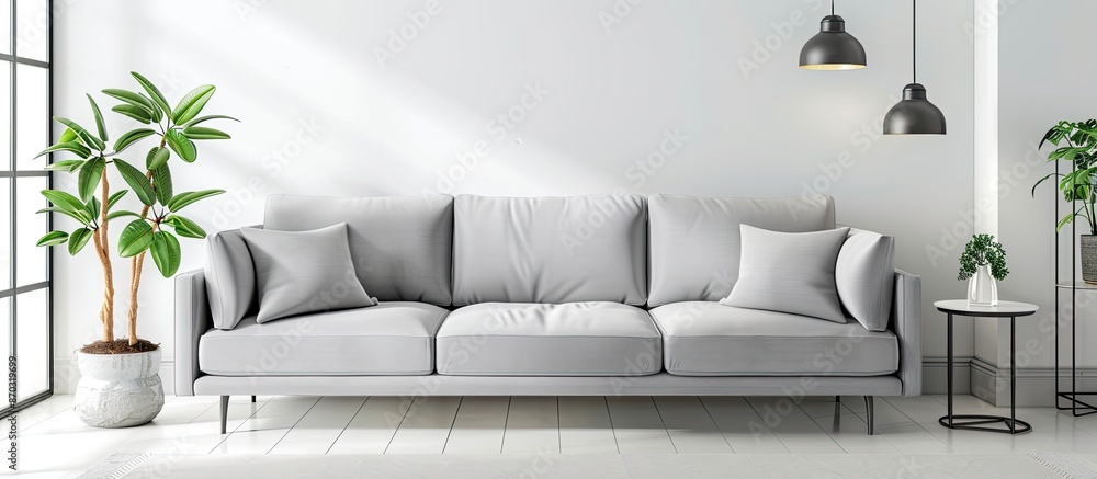 Poster empty grey sofa in living room. with copy space image. Place for adding text or design