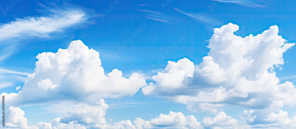 Aufkleber Copy space image of a serene nature backdrop with blue skies and fluffy white clouds in a horizontal layout.