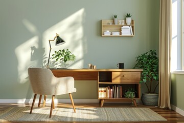 Obraz premium Home Office Interior with Desk and Chair