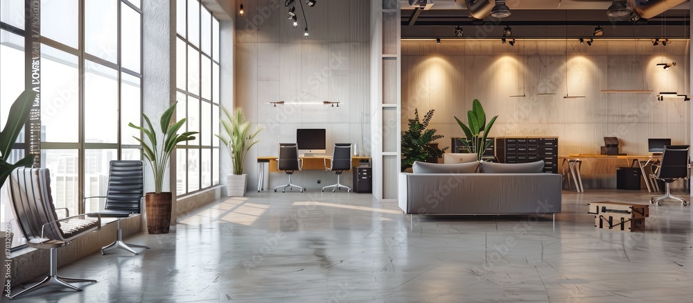 Poster Contemporary office design with a spacious layout and ample copy space image.