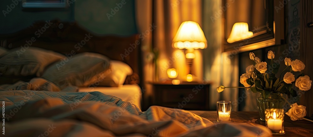 Aufkleber night table decor in master bedroom. with copy space image. place for adding text or design