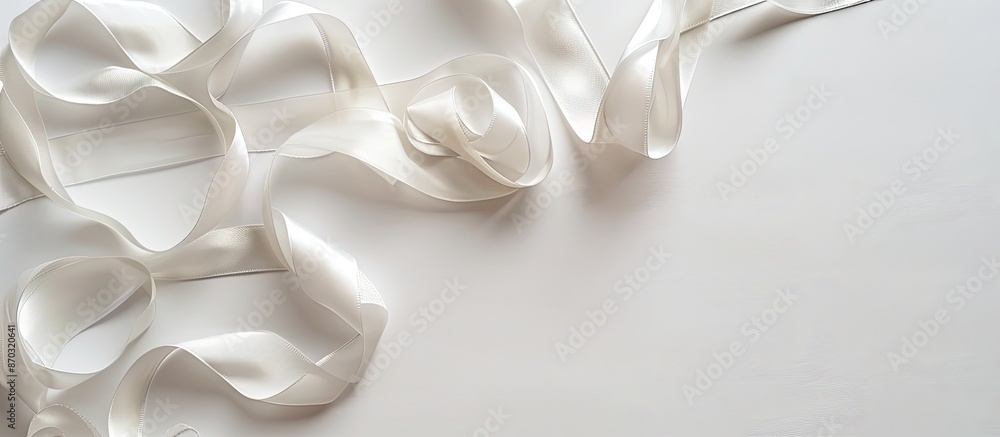 Poster mockup displaying a lovely satin ribbon against a white backdrop with copy space image.